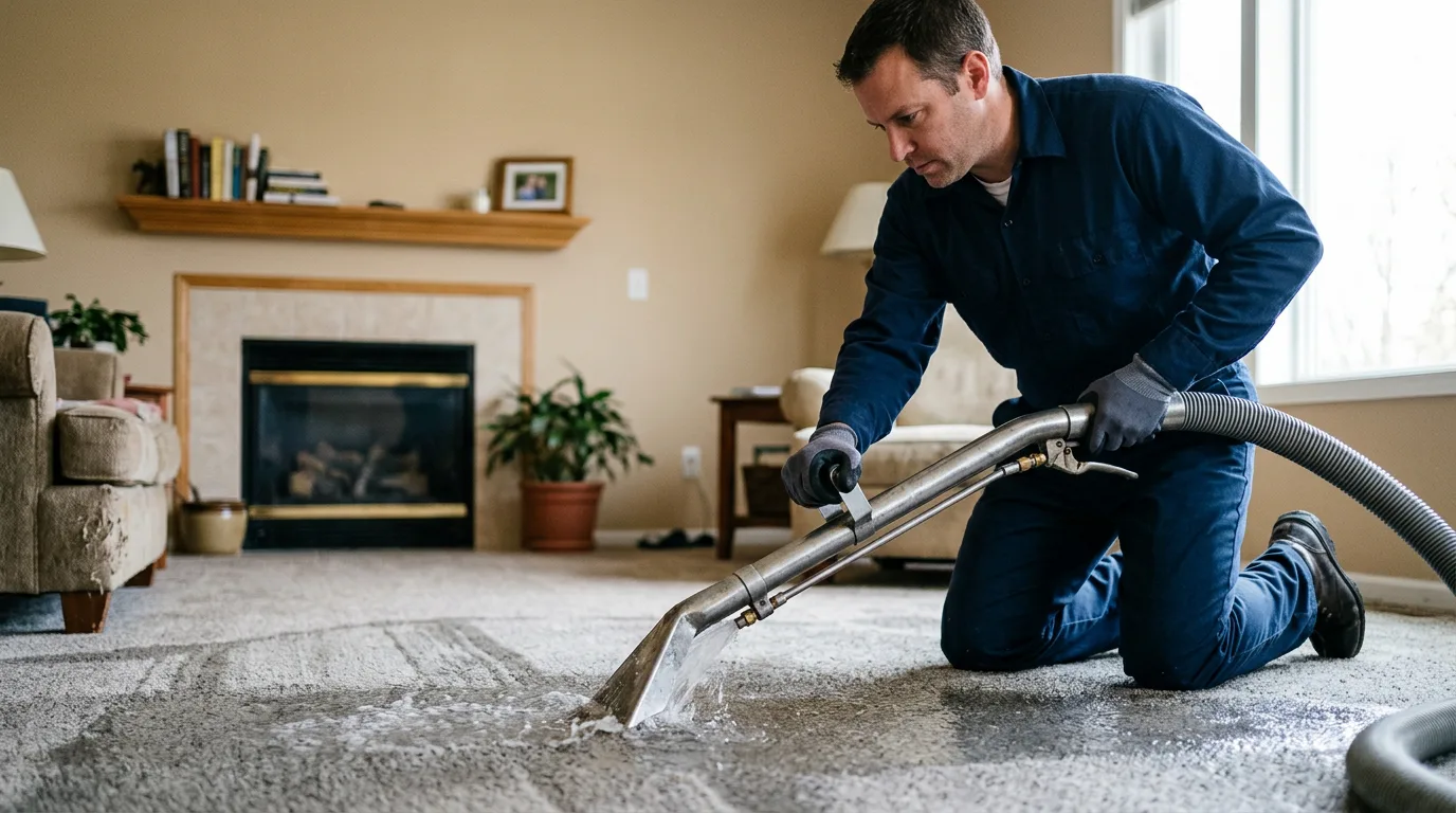 Water damage restoration technician working near Lowell, WI